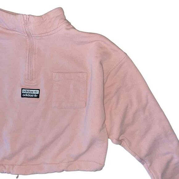 Adidas Half Zip Pullover Sweater Crop Pink Size Large - Picture 3 of 6